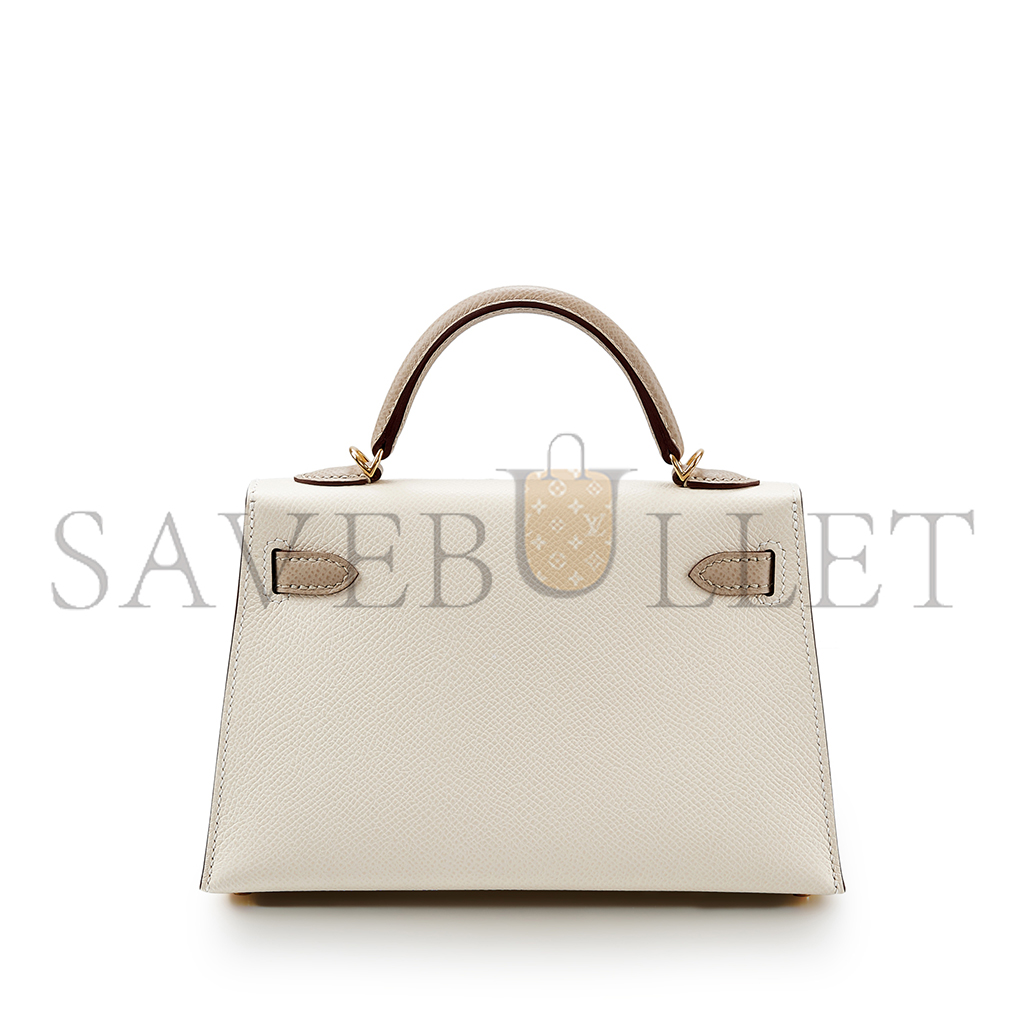 H**mes mini kelly ii epsom cream white windbreaker gray gold hardware (19*12*5.5cm)